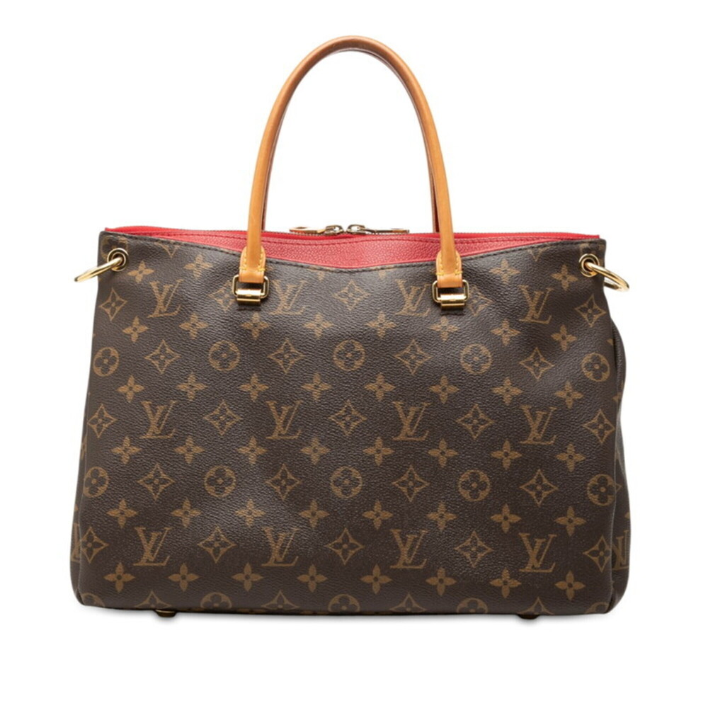 Louis Vuitton Monogram Pallas Handbag M41175 Cerise Red Brown Leather Women's...